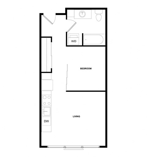 Floor plan for 1 bed, 1 bath, 476 sqft